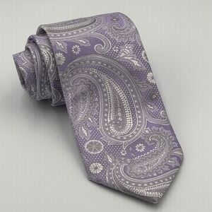 Bill Blass Essentials Mens Lavender Paisley Silk Blend Necktie